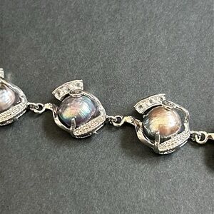 Baroque women’s vintage black pearl silver bracelet one size adjustable 7-9‎ in